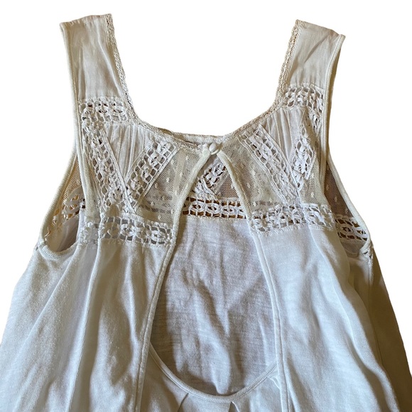 Free People | Costa Mesh Tank Top Ivory Lace Split Back Size Small - Picture 9 of 11
